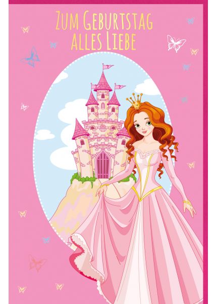 Kindergeburtstagskarte pink Prinzessin Schloss