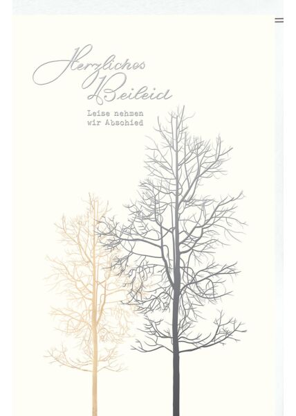 Trauerkarte Kleiner und großer Baum, Naturkarton, mit Silberfolie und Blindprägung