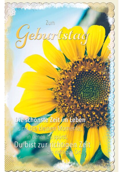 Glückwunschkarte Geburtstag Sonnenblume, gestanzt, welliger Rand