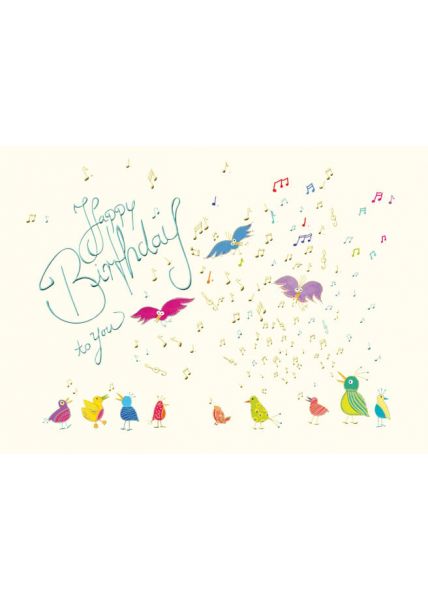 Postkarte Geburtstag Vögel singen Happy Birthday