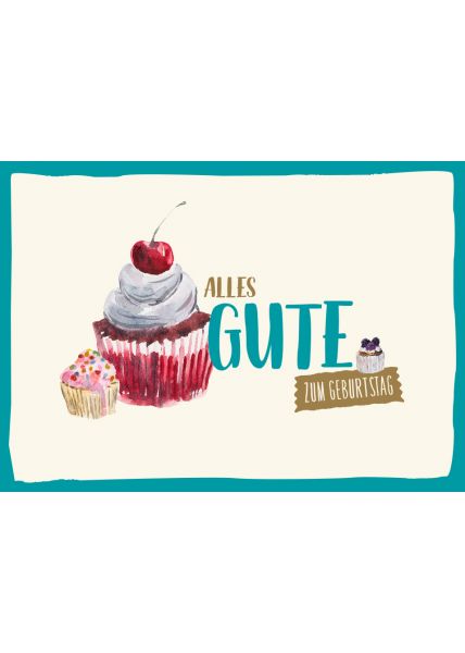Postkarte Cupcake Spruch Alles Gute zum Geburtstag
