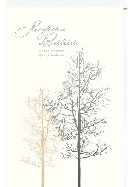 Trauerkarte Kleiner und großer Baum, Naturkarton, mit Silberfolie und Blindprägung
