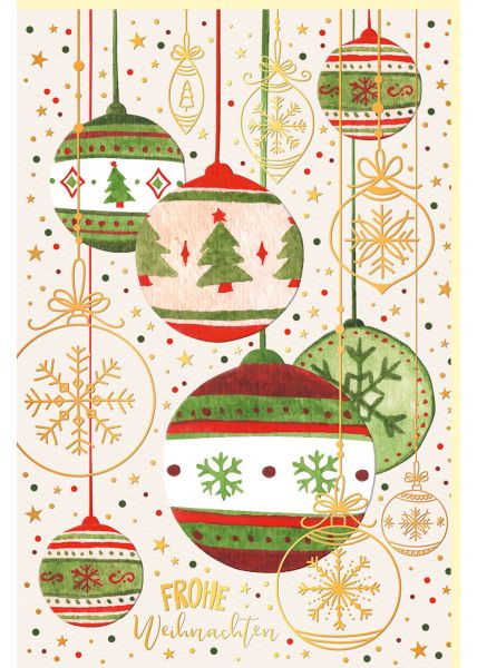 Weihnachtskarte mit Goldfolie kleine Weihnachtskugeln schön