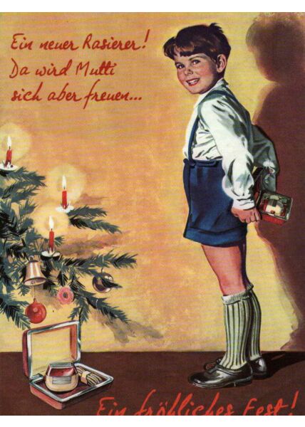 Weihnachtspostkarte Ein neuer Rasierer! Ein fröhliches Fest!