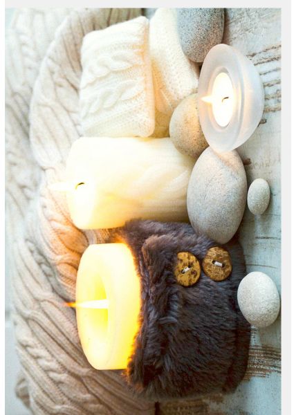 Weihnachtskarte blanko Wolle Kerzen Steine