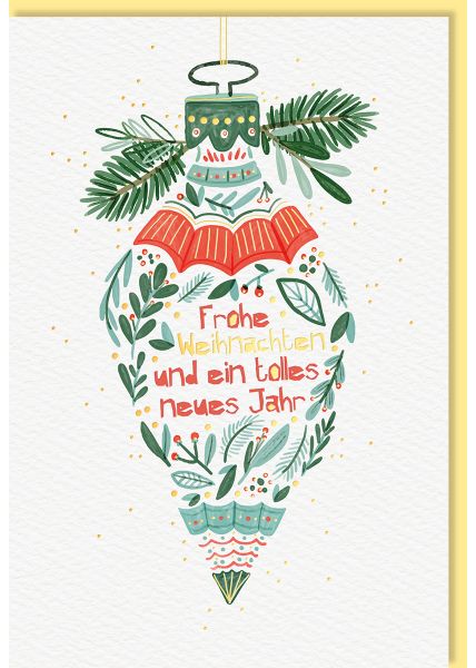 Weihnachtskarte Tannenzweige, Blätter, Naturkarton, mit Goldfolie und Blindprägung