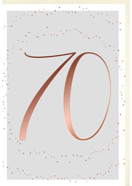 Geburtstagskarte 70 Jahre Schriftkarte, Naturkarton, mit roségoldener Metallicfolie