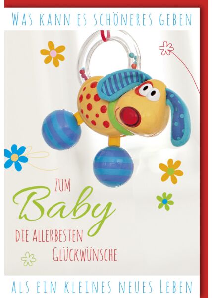 Glückwunschkarte zur Geburt Babyspielzeug in Hundeform