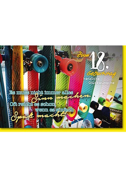 Geburtstagskarte 18. Geburtstag Bunte Skateboards