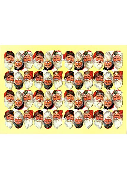 Weihnachtspostkarte 48 Köpfe vom Weihnachtsmann frohe weihnachten