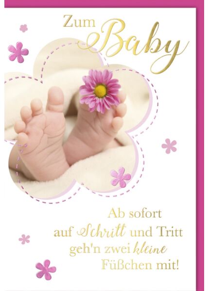 Karte Geburt Mädchen Füße Blumen Spruch Schritt und Tritt