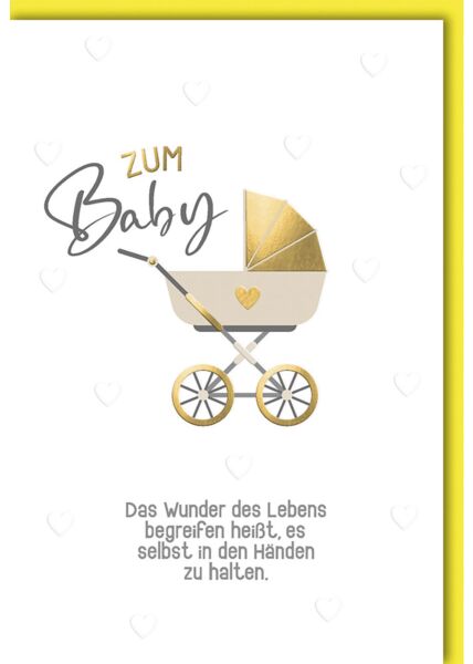 Glückwunschkarte zur Geburt Baby Kinderwagen gold