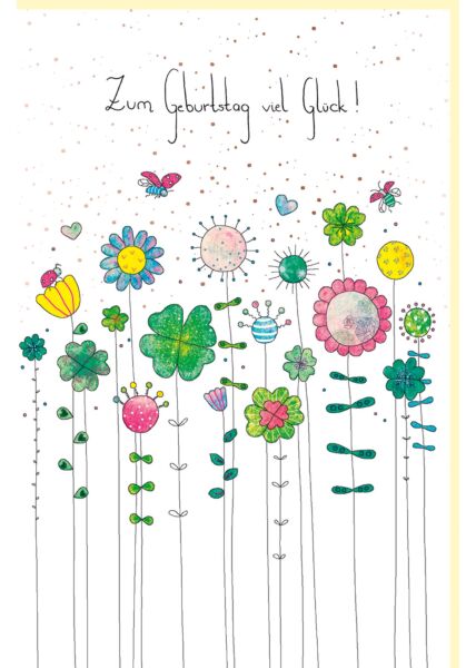 Geburtstagskarte Blumen, Naturkarton, mit roségoldener Folie und Blindprägung