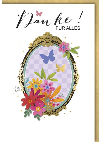 Danksagungskarte: Spiegel mit Blumen & Schmetterlinge