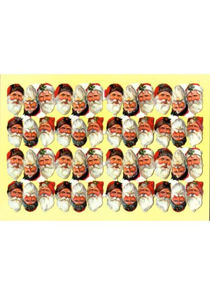 Weihnachtspostkarte 48 Köpfe vom Weihnachtsmann frohe weihnachten