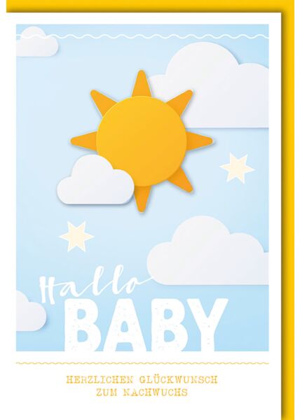 Glückwunschkarte Geburt Jungen Baby Hallo Baby mit Sonne