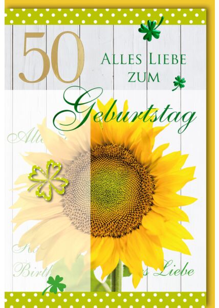 Geburtstagskarte 50 Jahre Sonneblume 50 in gold