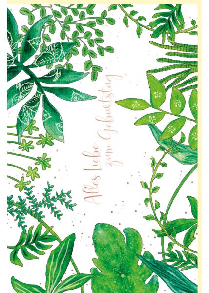 Geburtstagskarte Flora Blätter, Naturkarton, mit rosègoldener Metallicfolie