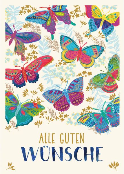 Postkarte Glückwunsch Schmetterlinge Veredelt Alle Guten Wünsche