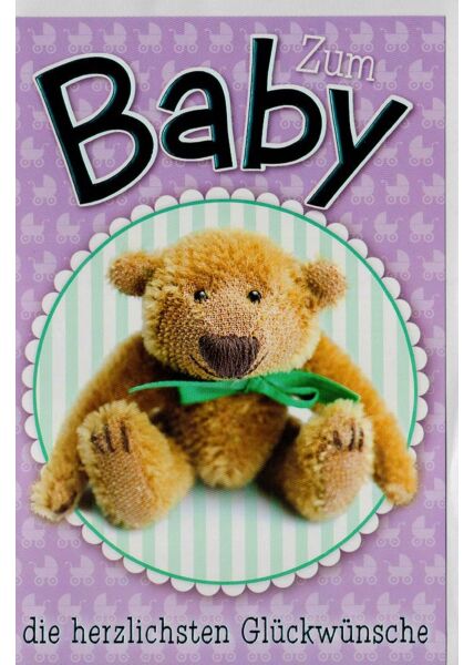 Glückwunschkarte Baby lila Teddybär