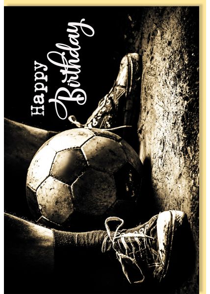 Geburtstagskarte für Männer Fußball zwischen Füßen