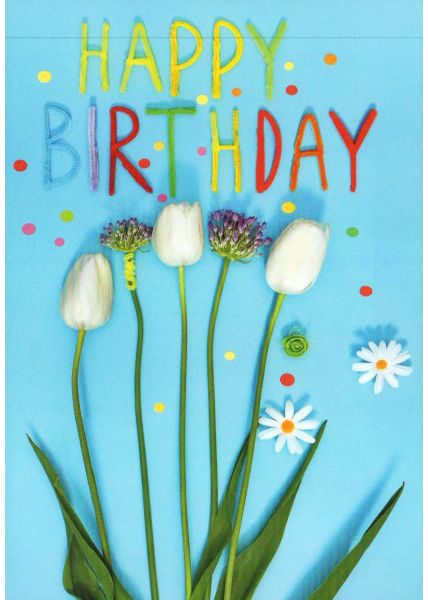 Postkarte Geburtstag Blume Happy Birthday blau