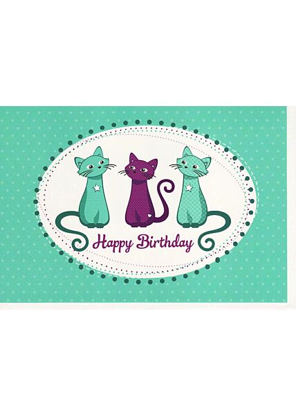 Karte zum Geburtstag drei Katzen türkis