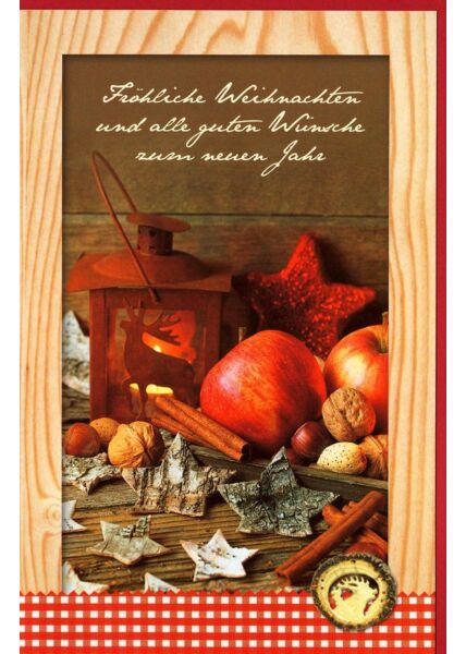 Weihnachtskarte hochformat Foto Äpfel Nüsse