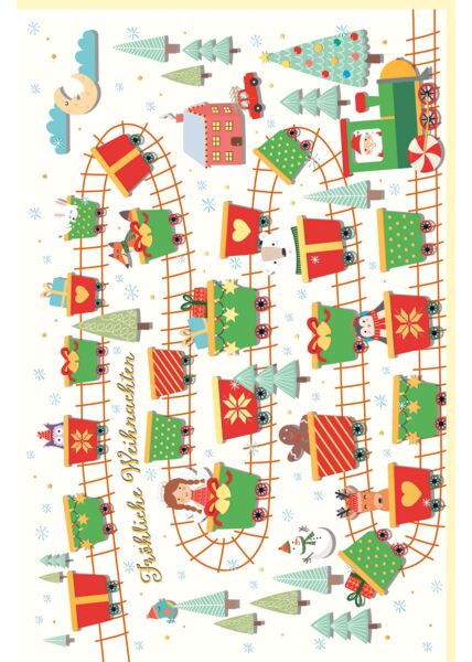 Weihnachtsgrußkarte Goldfolie und Blindprägung Zug mit Eisenbahnwagen
