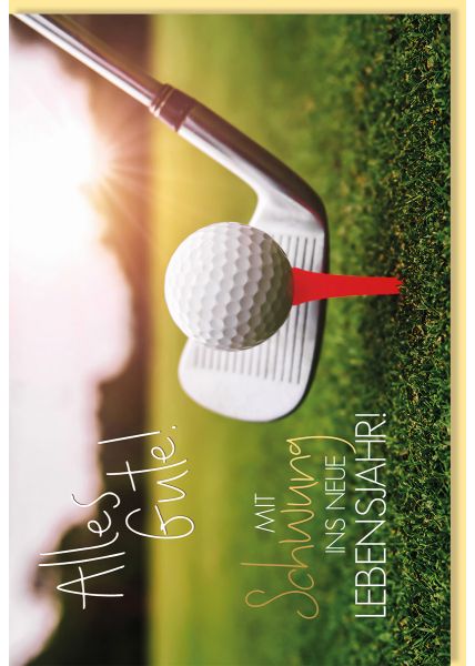 Geburtstagskarte Golf Golfspieler Motiv Golfschläger und Golfball