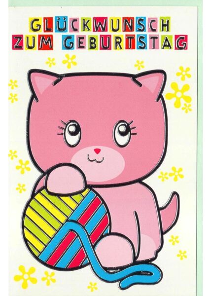 Geburtstagskarte Kinder Katze Wolle
