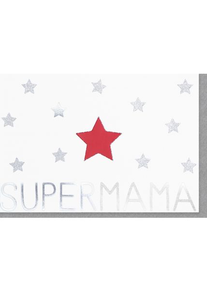 Muttertagskarte Supermama Silberfolie Glitzerlack