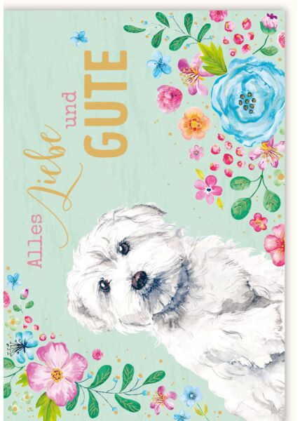 Grußkarte Illustration weißer Hund Alles Liebe und Gute