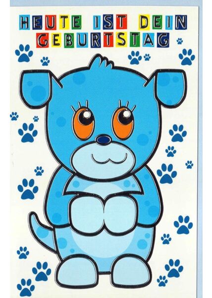 Geburtstagskarte Kinder Hund blau
