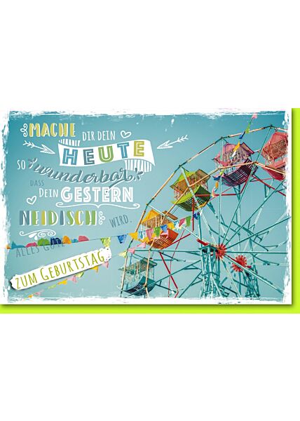 Geburtstagskarte mit Spruch Rießenrad mit bunten Gondeln