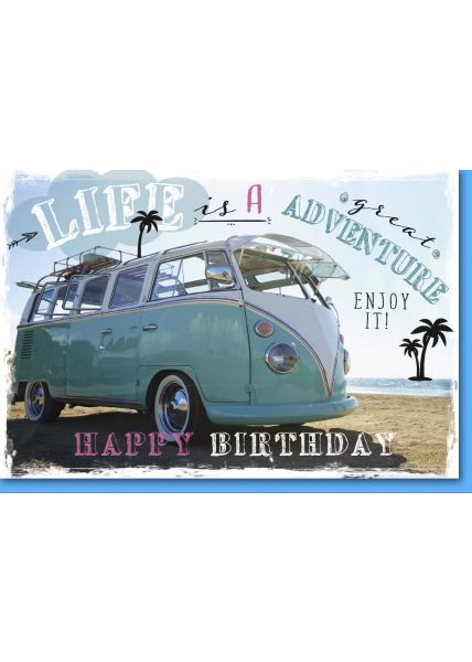 Geburtstagskarte mit Spruch Bulli am Strand