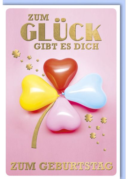 Geburtstagskarte: "Zum Glück gibt es Dich" mit Herzen & Folienprägung in Pastelltönen