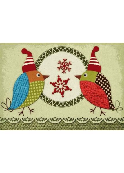 Postkarte Weihnachten 2 Vögel mit Mütze