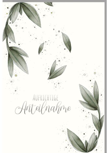 Trauerkarte hochwertig Blätter, Naturkarton, mit Silberfolie und Blindprägung