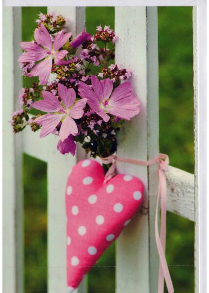 Karte blanko: Blumenstrauß mit rosa Herz