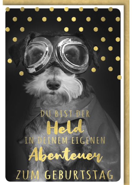 Geburtstagskarte lustig Spruch Hündchen mit Pilotenbrille