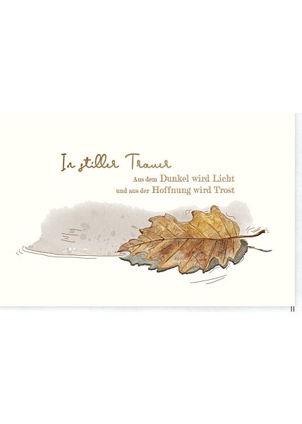Trauerkarte Herbstblatt, Naturkarton, mit brauner Folie und Blindprägung