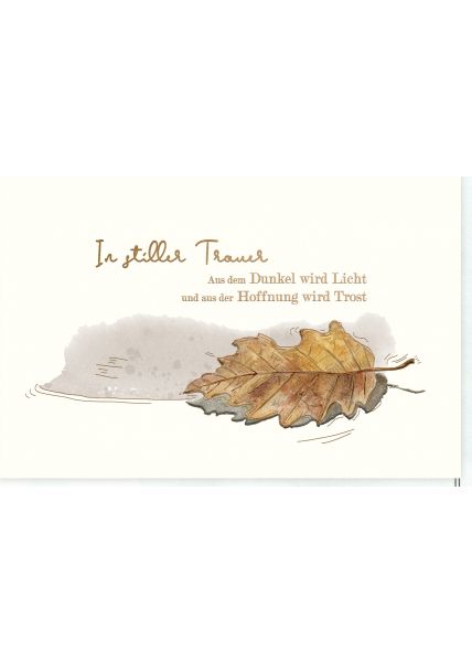 Trauerkarte Herbstblatt, Naturkarton, mit brauner Folie und Blindprägung