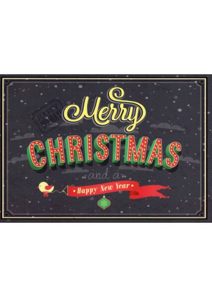 Postkarte zu Weihnachten Merry Christmas and a happy new year Vogel