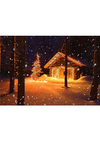 Weihnachtspostkarte Haus Wald Schnee friedliche weihnachten