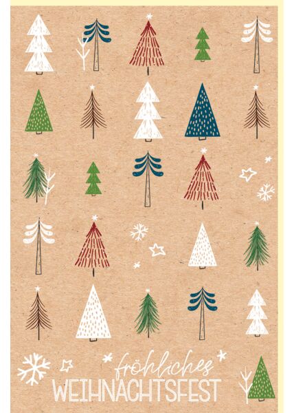 Weihnachtsgrußkarte Kraftpapier Wald mit Bäumen