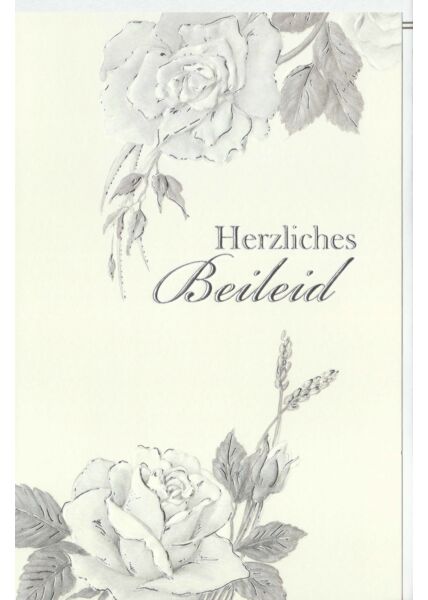 Trauerkarte Rosen, Naturkarton, mit Silberfolie und Blindprägung