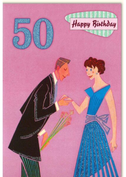 Geburtstagskarte 50 Happy Birthday - 50! Mann Frau Blumen