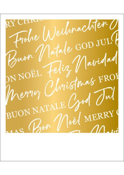 Postkarte Happy Notes Frohe Weihnachten mehrsprachig Goldfolie