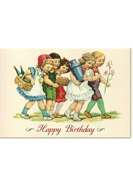 Geburtstagskarte retro happy Birthday 5 Mädchen nostalgisch